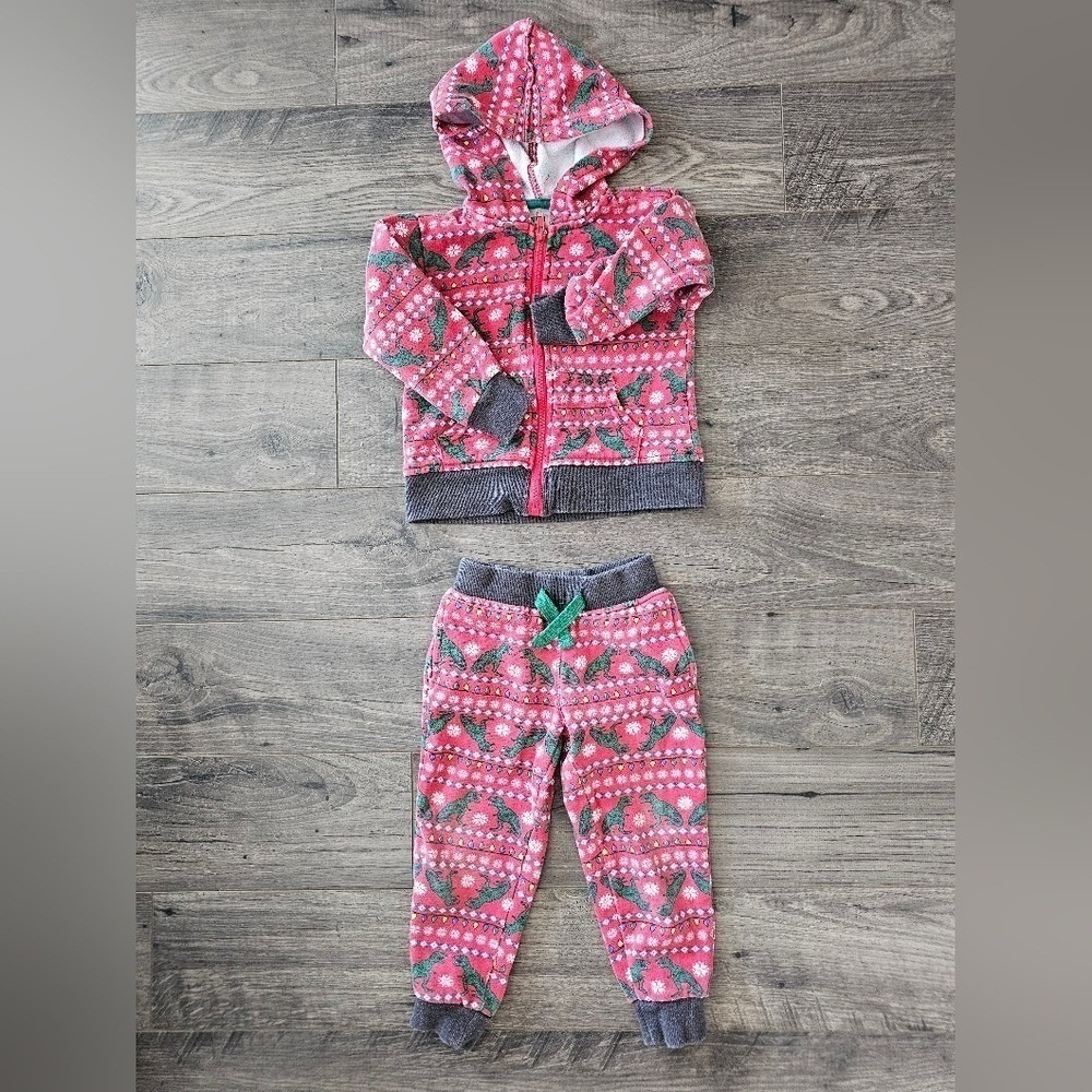 Kid's sz2T Dinosaur Christmas Lights Snowflake Hoodie Pants Set Holiday